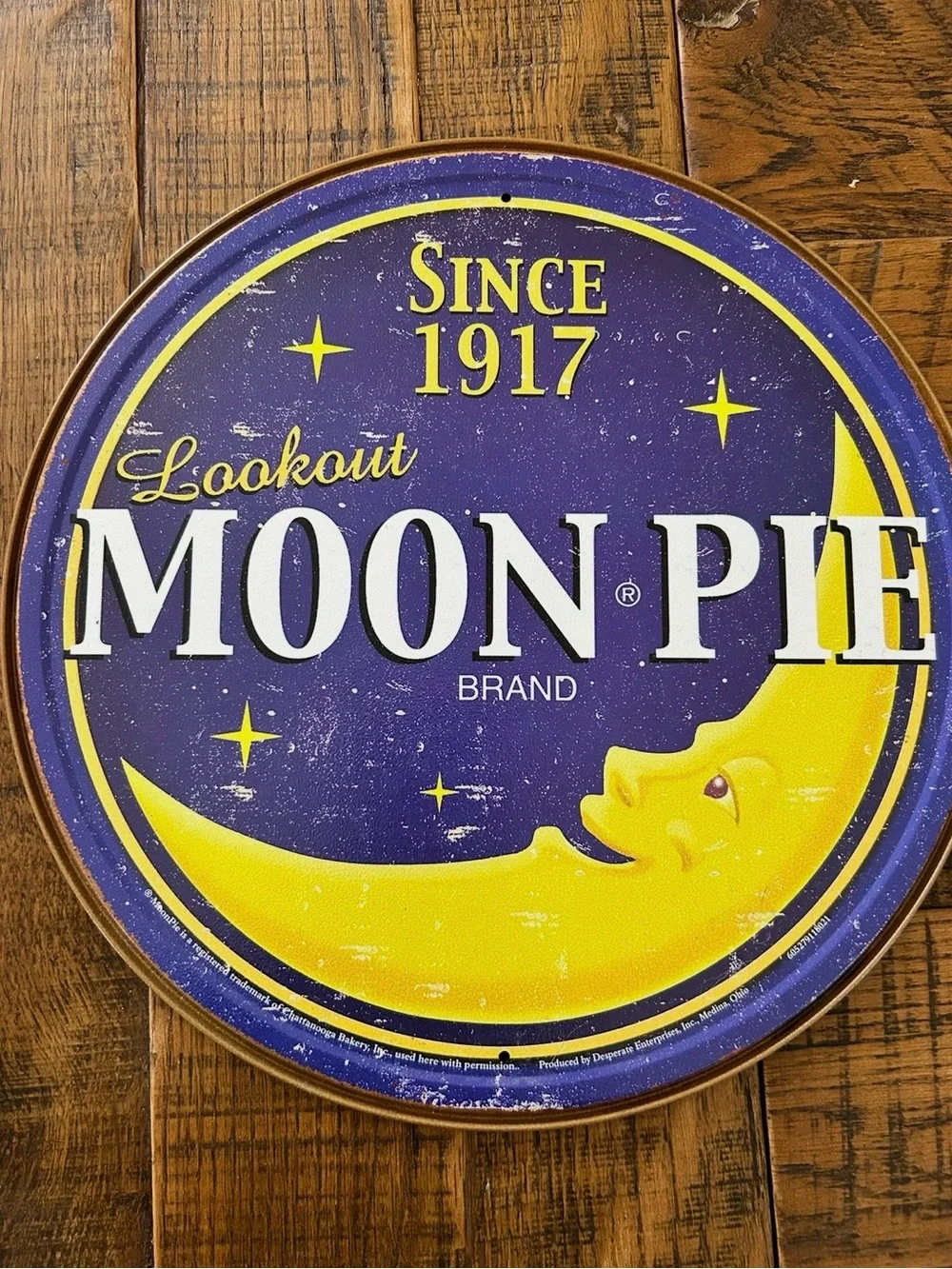 Moon Pie Lookout Since 1917 Round Wall Sign - Navy & Yellow